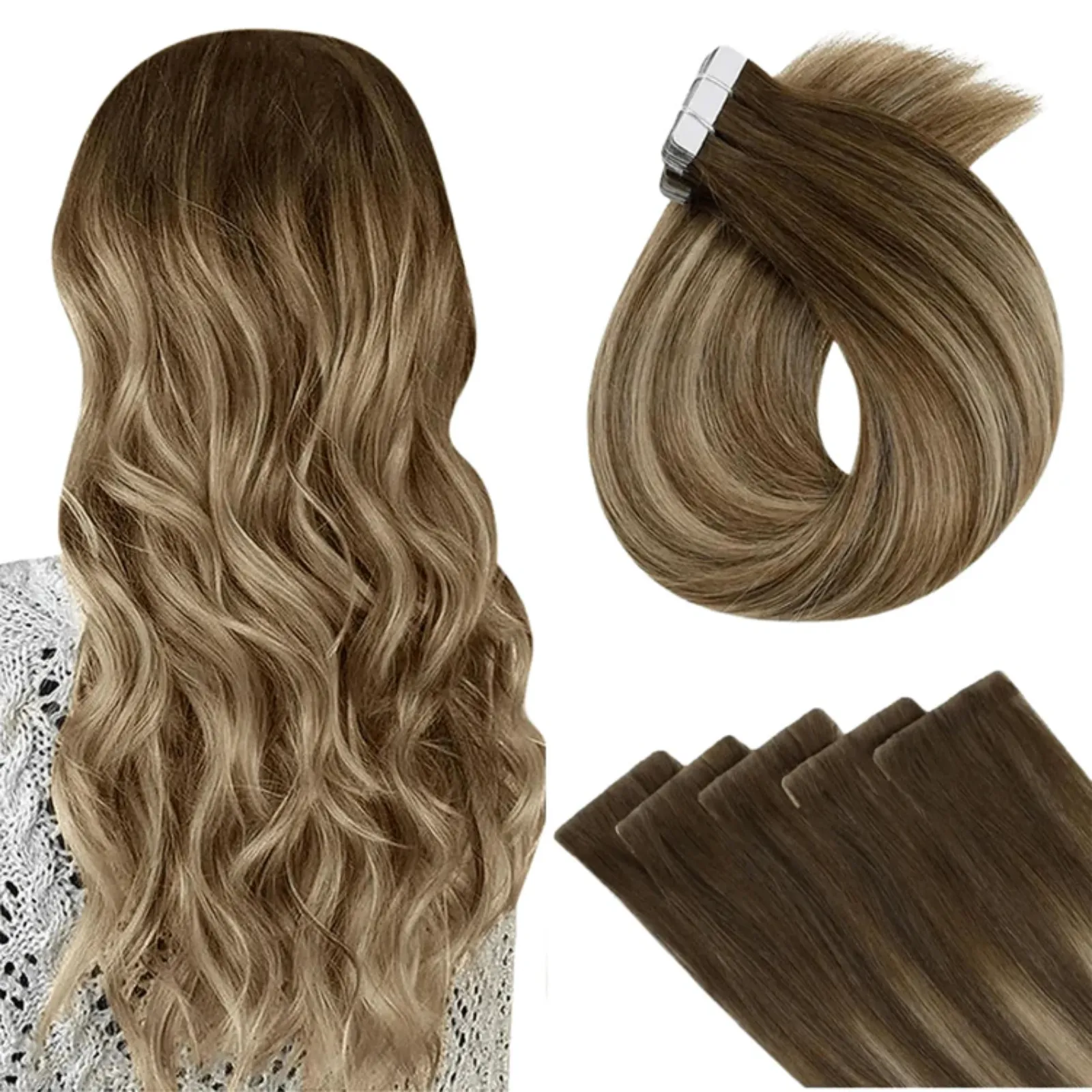 Virgin Injection Tape in Hair Extensions Brown Balayage #4/27/4