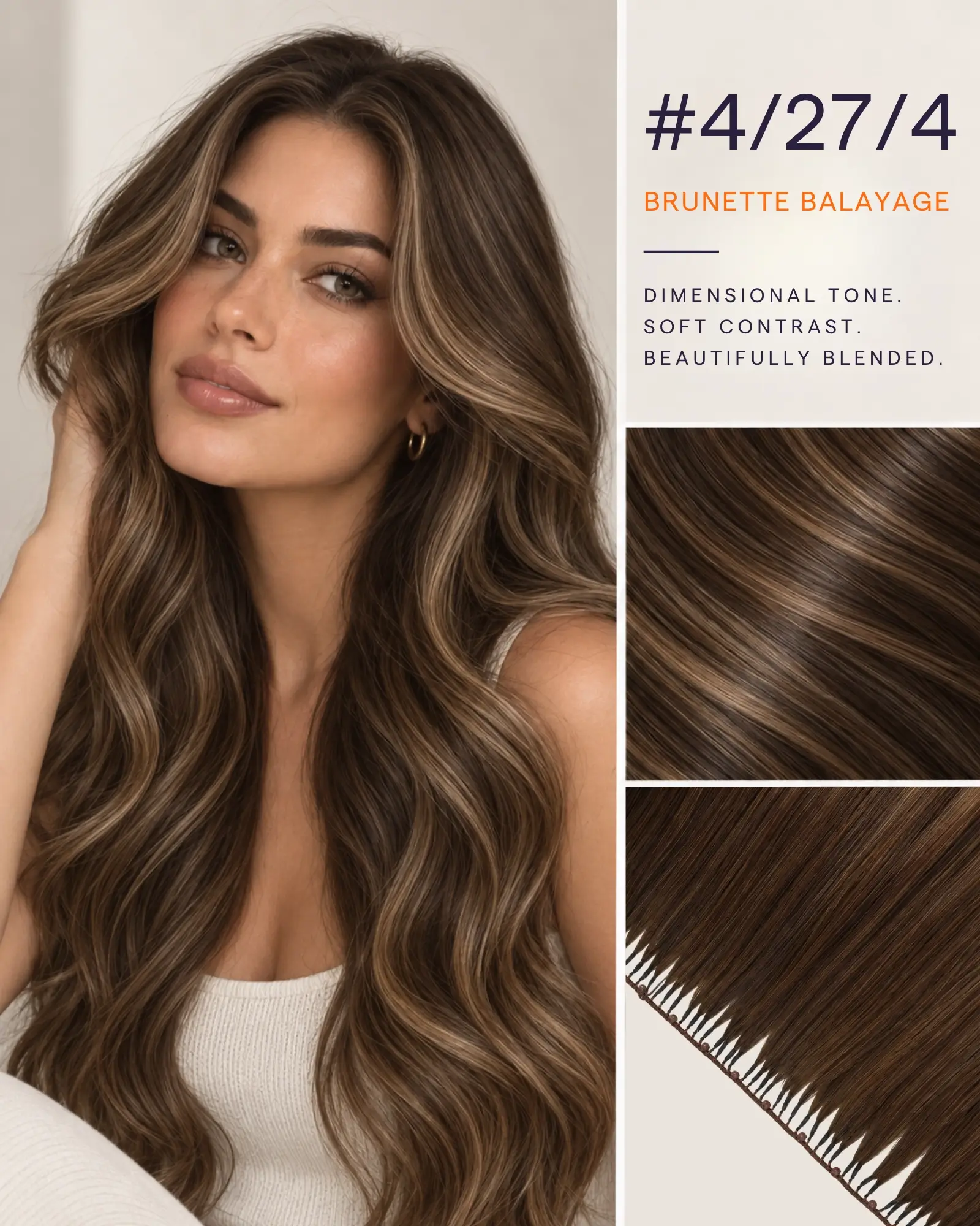 [Pre Order] Virgin Human Hair Feather Weft Extensions Brunette Balaya…