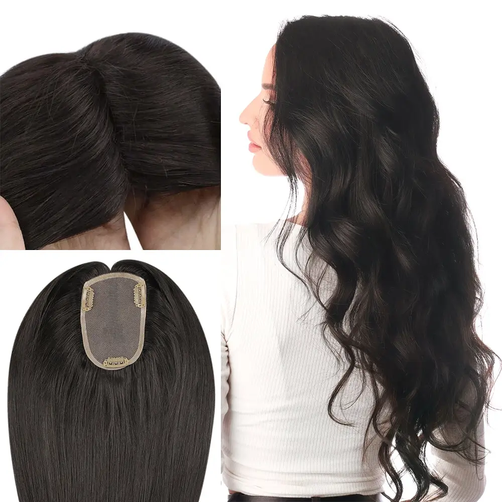3x5 Inches Human Hair Toppers Mono Base Darkest Brown #2