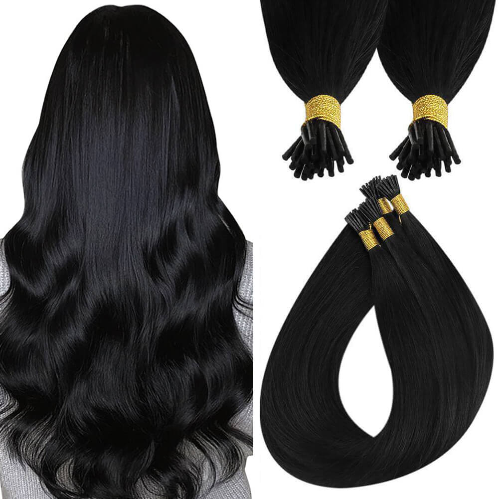 I Tip Hair Extensions Virgin Hair Human Hair Jet Black #1
