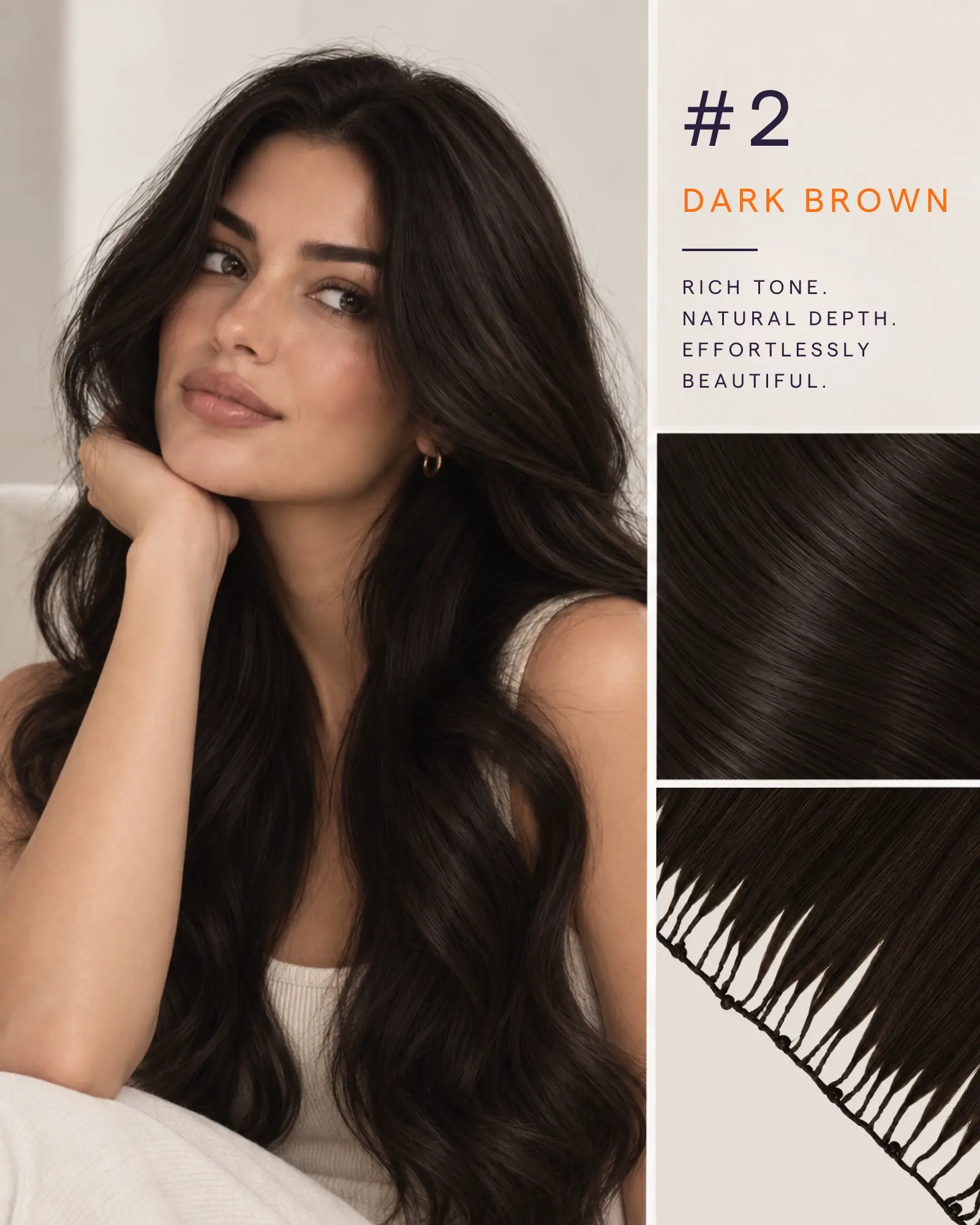 [Pre Order] Virgin Human Hair Feather Weft Extensions Dark Brown #2