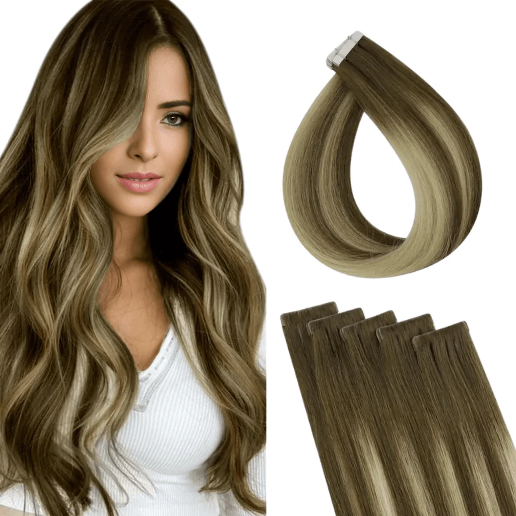 Virgin Injection Tape in Hair Extensions Brown Balayage #4/8/27/4
