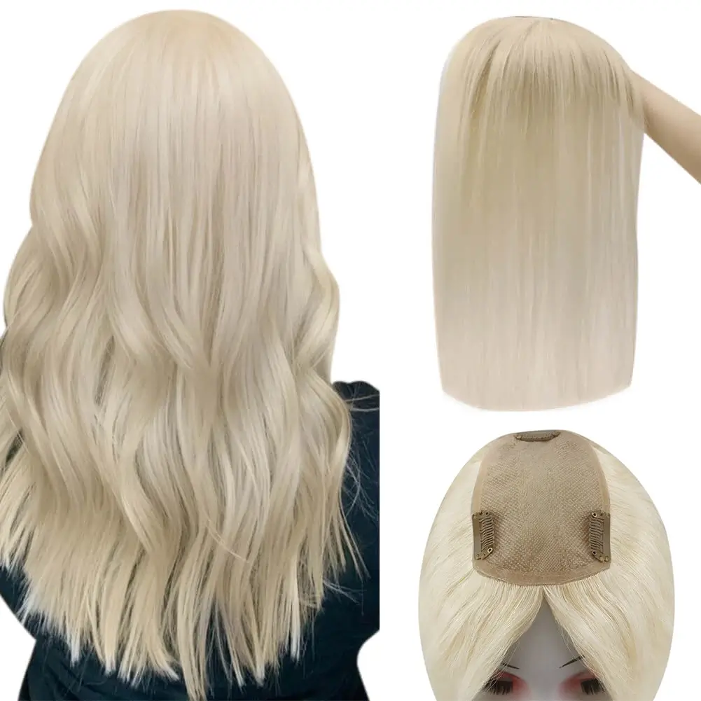3x5 Inches Human Hair Toppers Mono Base Platinum Blonde #60