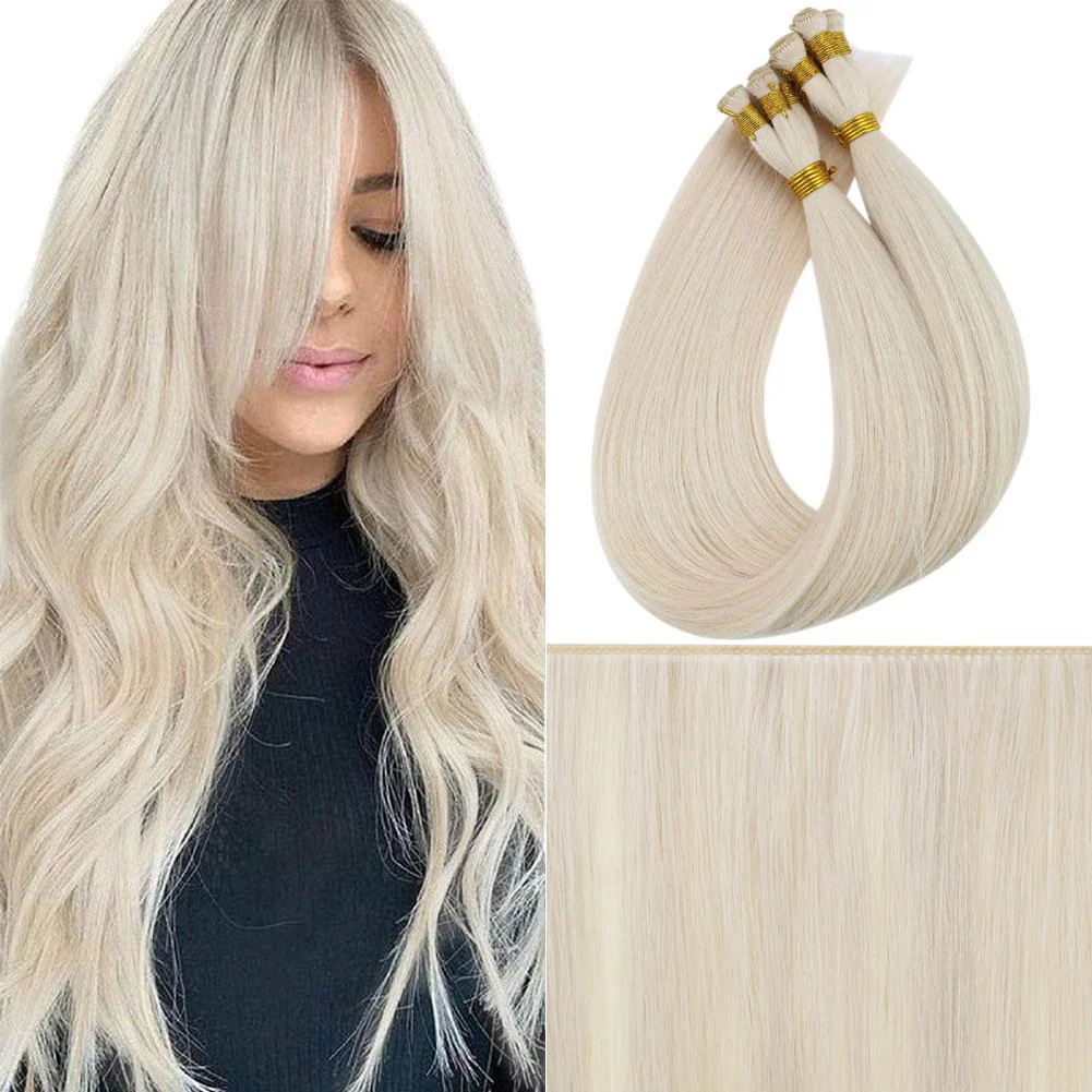 Virgin Hand Tied Weft Hair Extensions Light Blonde #60