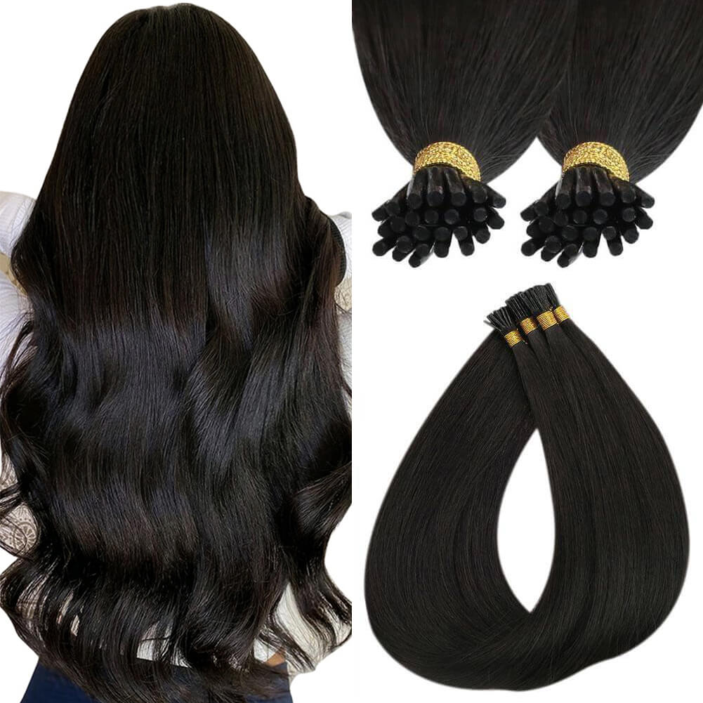 I Tip Hair Extensions Virgin Hair for Thin Hair Off Black #1B