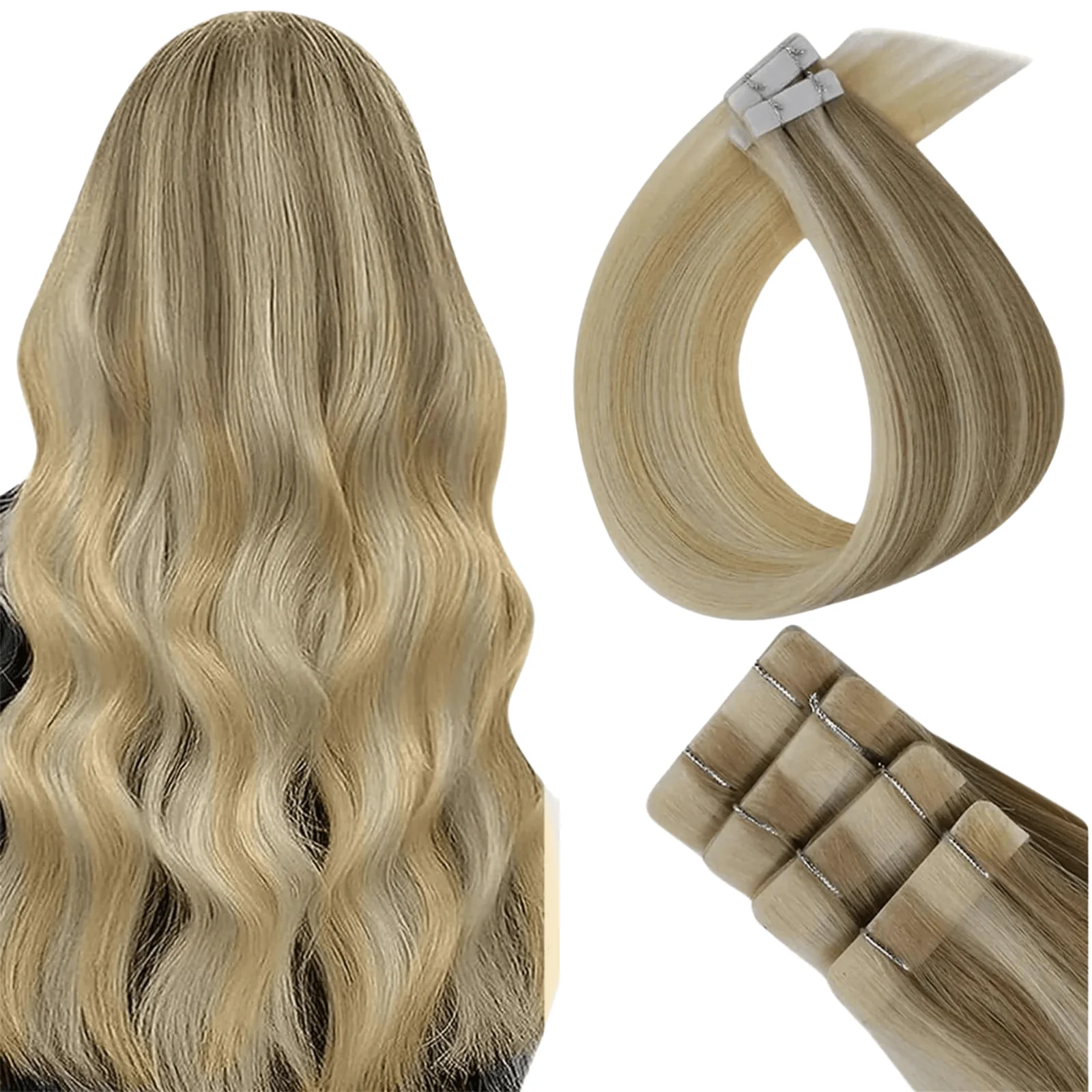 [US Only] Virgin Injection Tape in Hair Extensions Blonde Balayage #1…