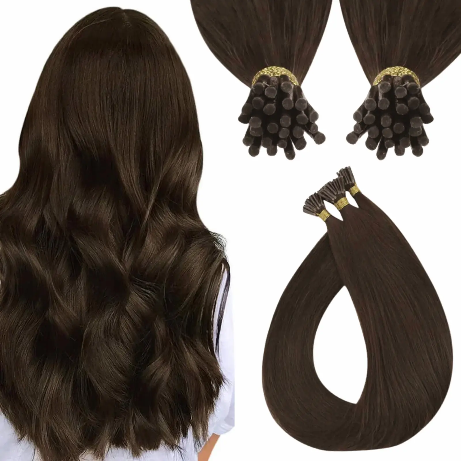 I Tip Hair Extensions Virgin Hair Human Hair Medium Brown #4