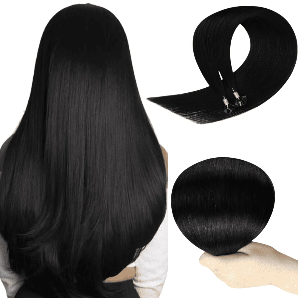 Virgin Hair K Tip Extensions for Thin Hair Jet Black #1