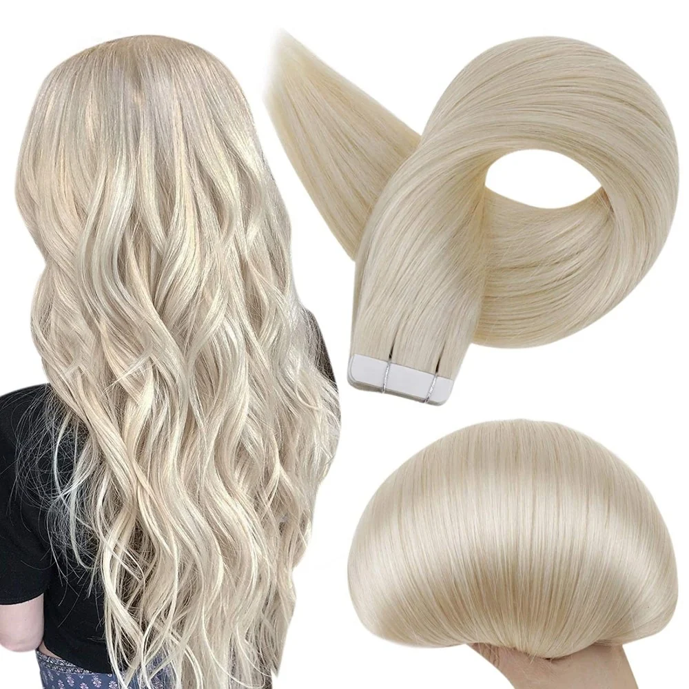 Tape in Hair Extensions 100% remy Human Hair Bleach Blonde (#613)