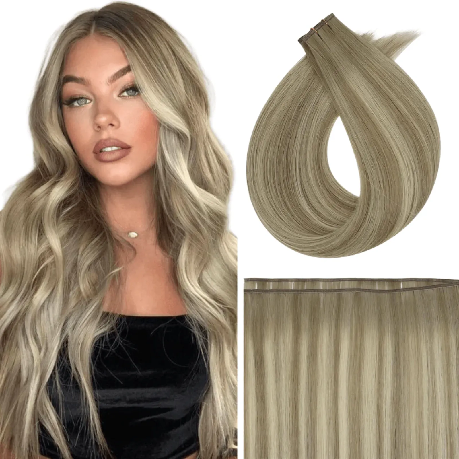 Virgin Flat Silk Weft Hair Extensions Brown Balayage #8/8/613