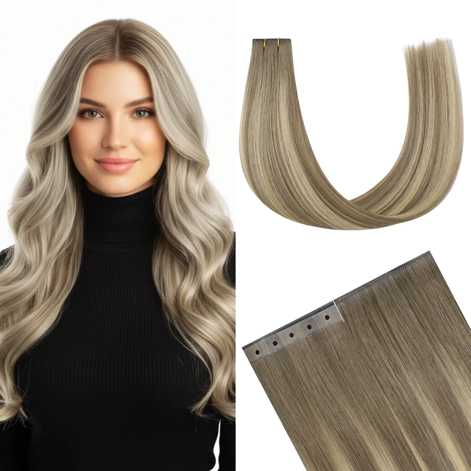 Virgin XO Invisible Weft Butterfly Weft Extensions Balayage #8/8/613
