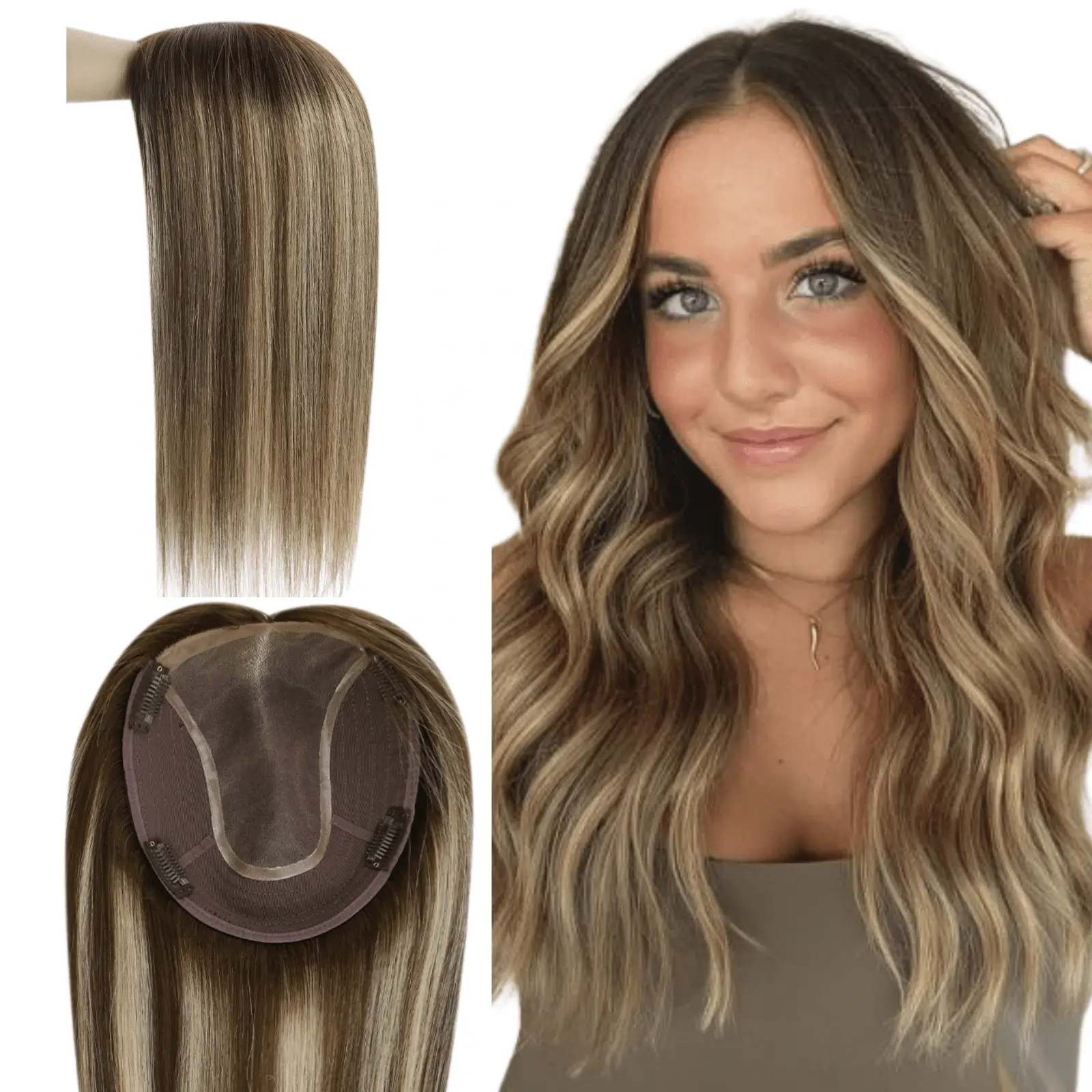 6x7 Inches Virgin Human Hair Toppers Mono Base Balayage Brown #4/4/27