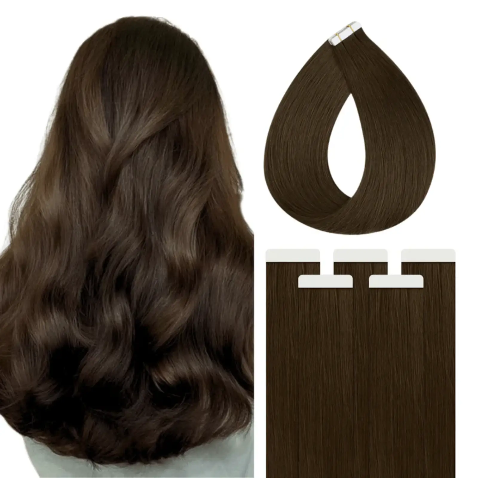 Virgin Hair Tape in Human Hair Extensions Medium Brown #4
