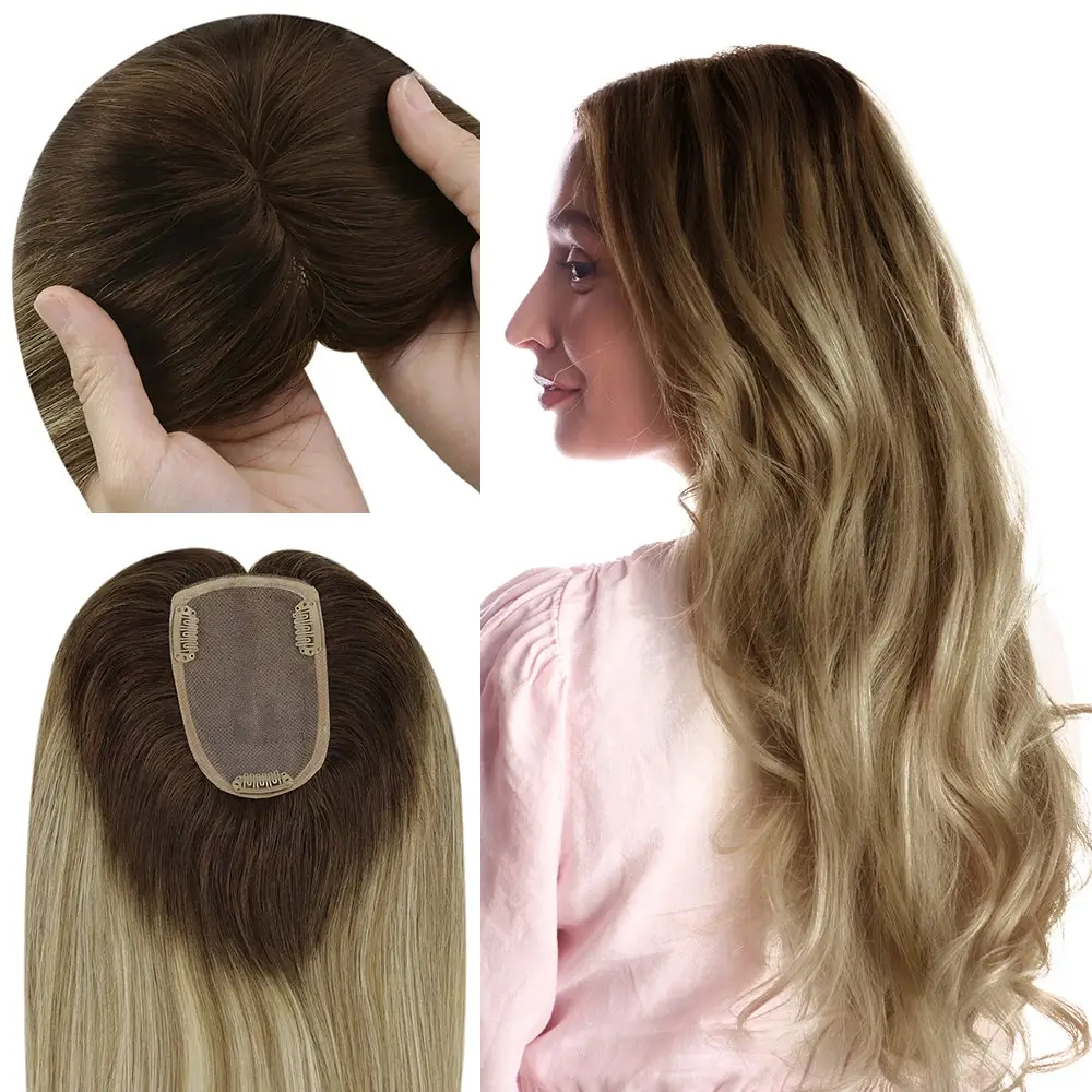 3x5 Inches Human Hair Toppers Mono Base Balayage Blonde #3/8/22