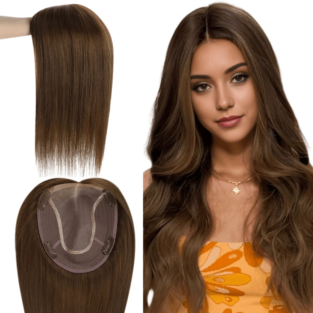 6x7 Inches Virgin Human Hair Toppers Mono Base Medium Brown #4