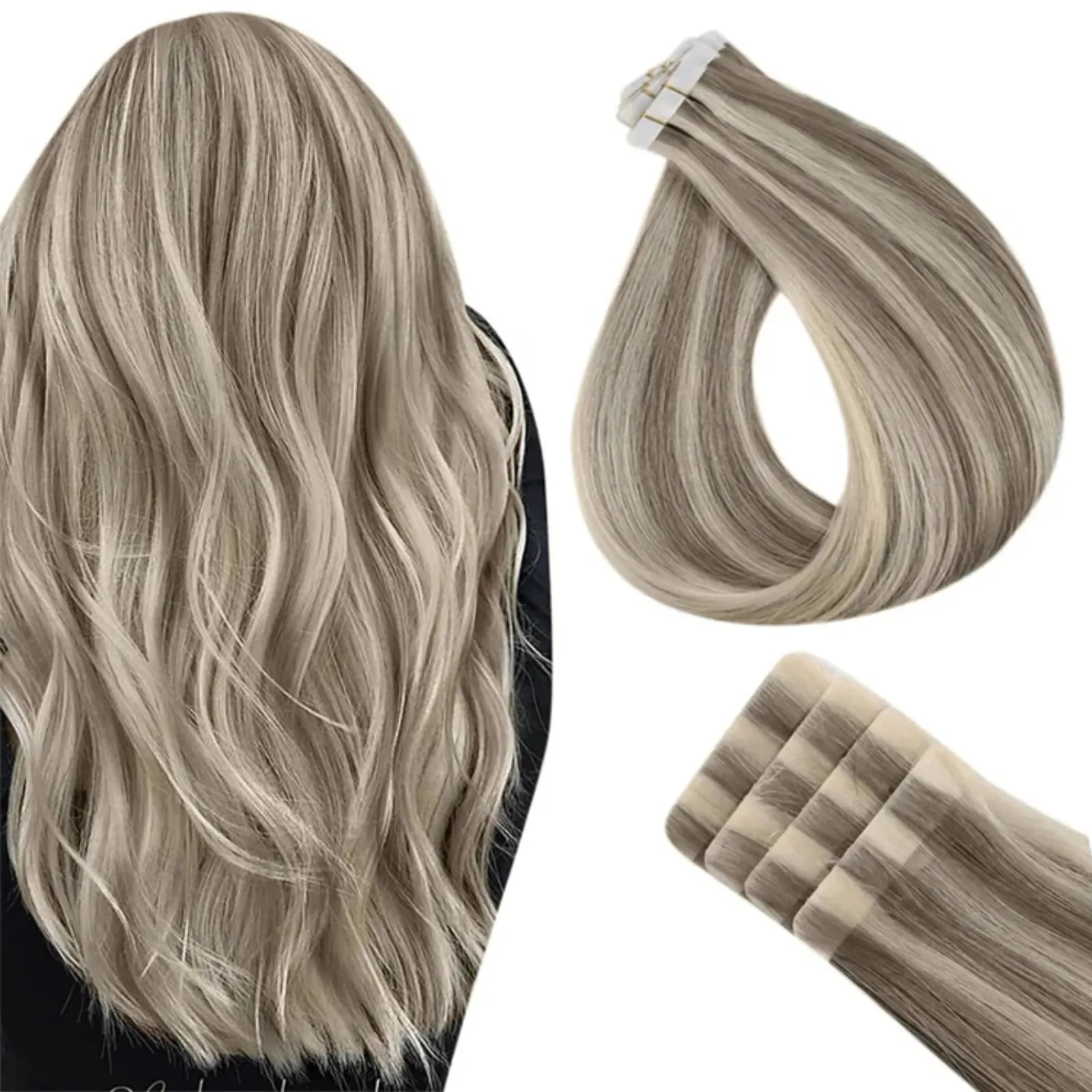 Virgin Injection Tape in Hair Extensions Blonde Highlights #P19/60
